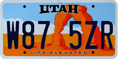 UT license plate W875ZR