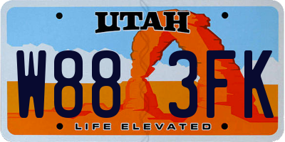 UT license plate W883FK