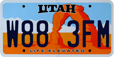 UT license plate W883FM