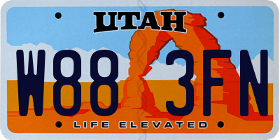 UT license plate W883FN