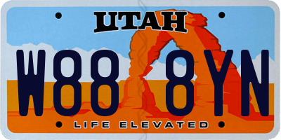 UT license plate W888YN