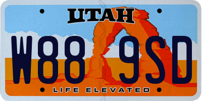 UT license plate W889SD