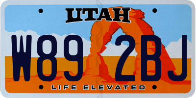 UT license plate W892BJ