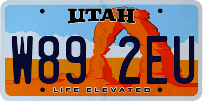 UT license plate W892EU