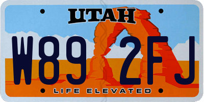 UT license plate W892FJ