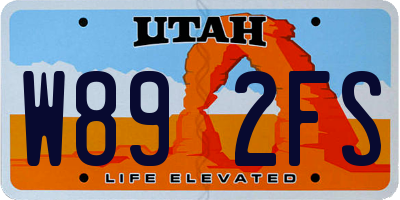 UT license plate W892FS