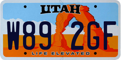 UT license plate W892GF