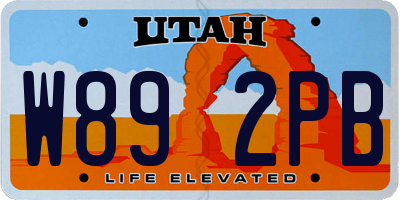 UT license plate W892PB