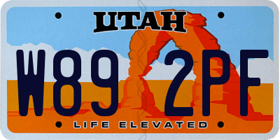 UT license plate W892PF