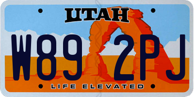 UT license plate W892PJ