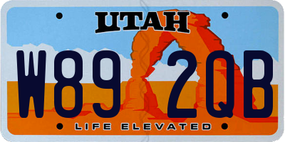 UT license plate W892QB