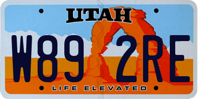 UT license plate W892RE