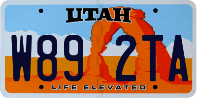 UT license plate W892TA