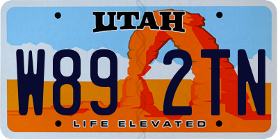 UT license plate W892TN