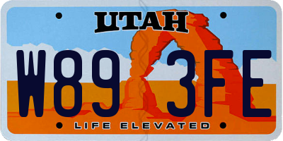 UT license plate W893FE