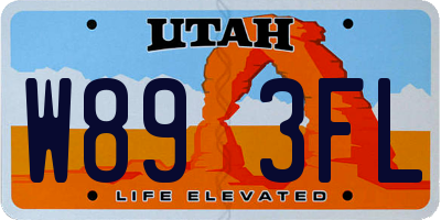 UT license plate W893FL