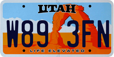 UT license plate W893FN