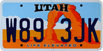 UT license plate W893JK
