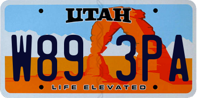 UT license plate W893PA