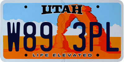 UT license plate W893PL