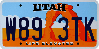 UT license plate W893TK