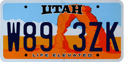UT license plate W893ZK
