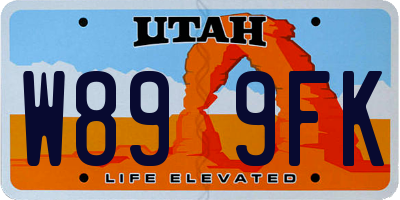 UT license plate W899FK