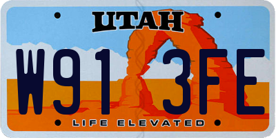 UT license plate W913FE