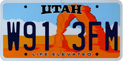 UT license plate W913FM