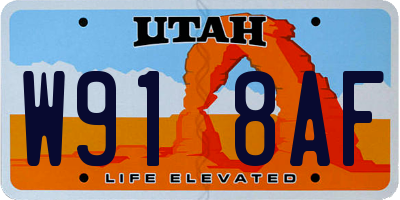 UT license plate W918AF