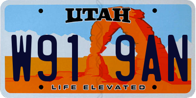 UT license plate W919AN