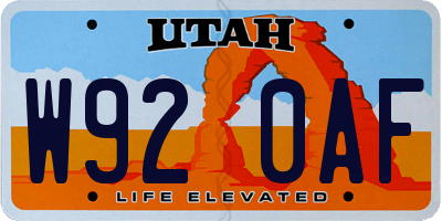 UT license plate W920AF