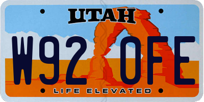 UT license plate W920FE
