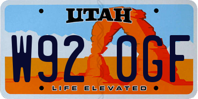 UT license plate W920GF