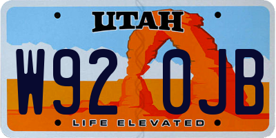 UT license plate W920JB