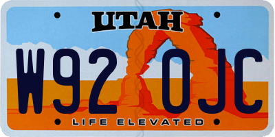 UT license plate W920JC