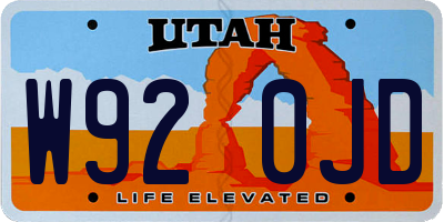 UT license plate W920JD