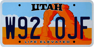 UT license plate W920JF