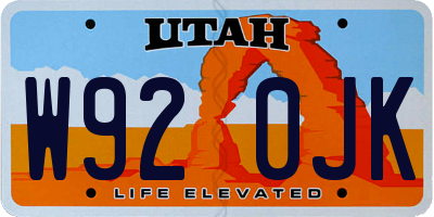 UT license plate W920JK