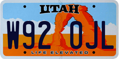 UT license plate W920JL