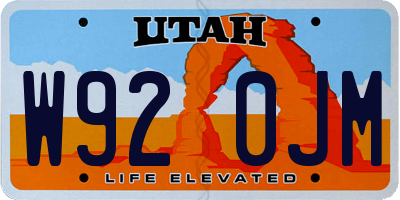 UT license plate W920JM