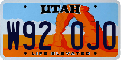 UT license plate W920JO