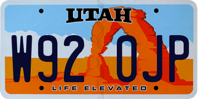 UT license plate W920JP
