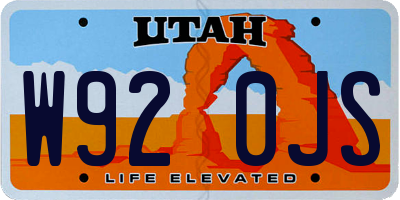 UT license plate W920JS