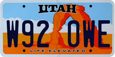 UT license plate W920WE