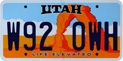 UT license plate W920WH