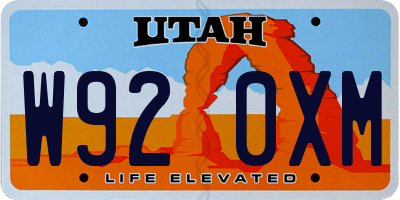 UT license plate W920XM