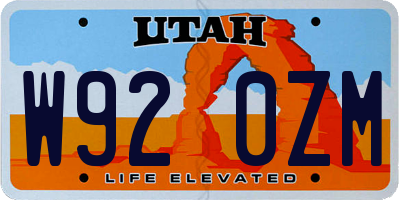 UT license plate W920ZM