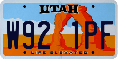 UT license plate W921PF