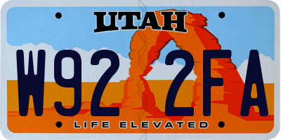 UT license plate W922FA